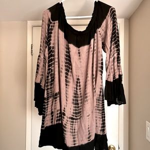 Purple and black tie dyed off shoulder dress